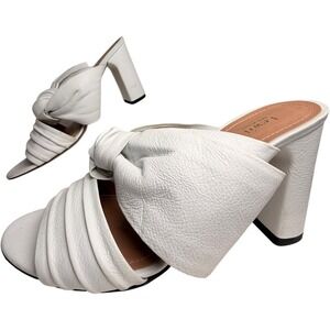 Lewit White Leather Knotted Bow Bridal Mule Heels Block Heel Made in Italy 38.5